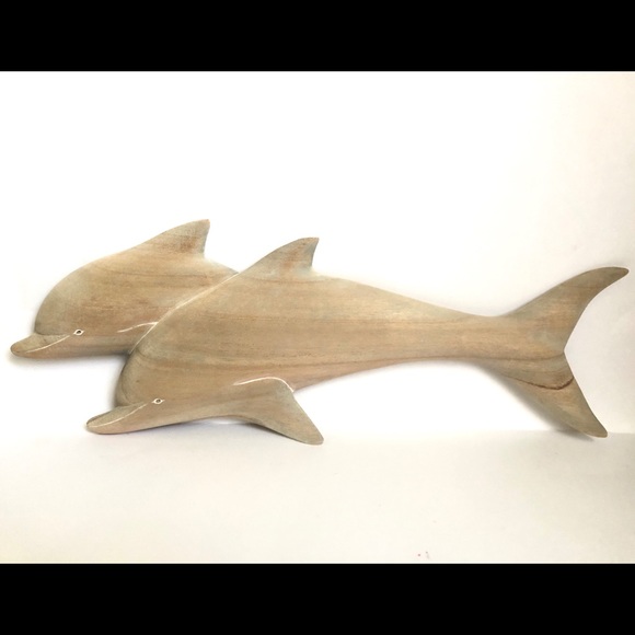 Carved Wooden dolphin pair wall art decor - Picture 3 of 9